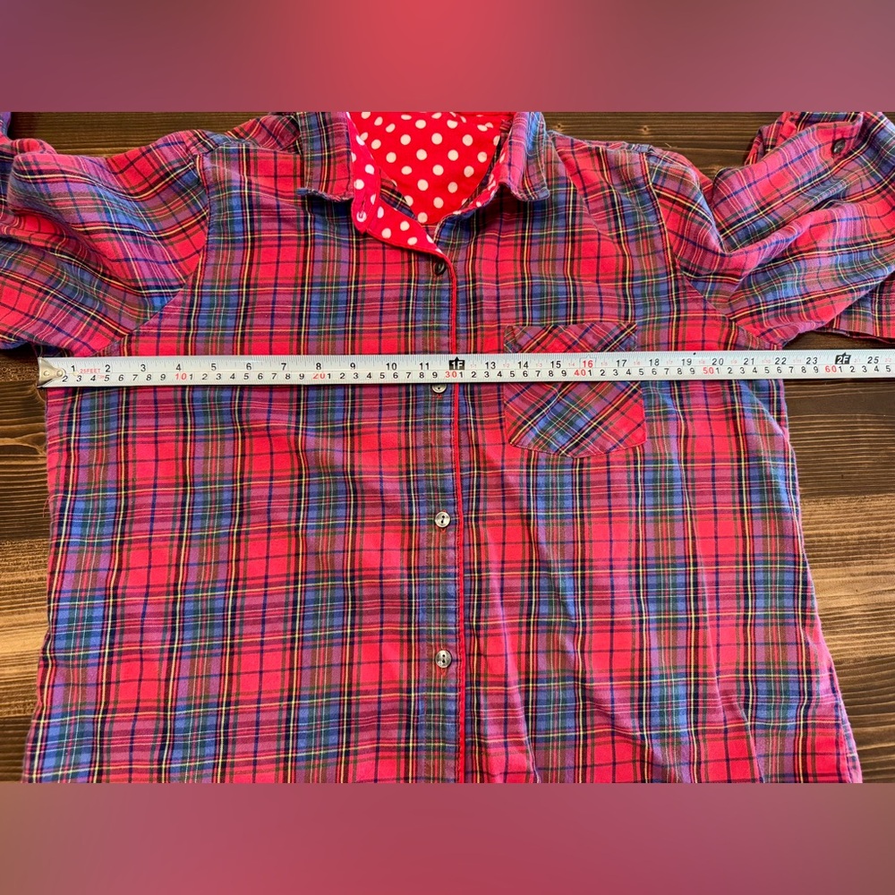 Victoria's Secret Women’s Plaid Pajama Set with Polka Dot Trim Size L - Picture 6 of 7
